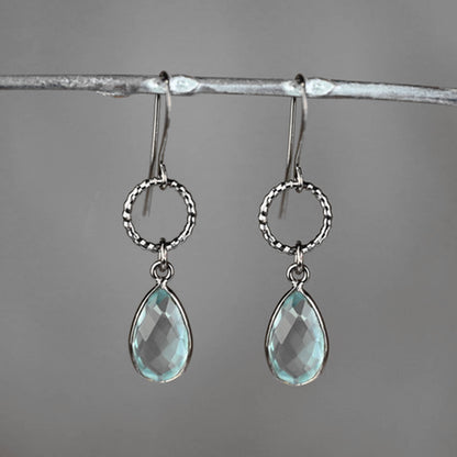 Gunmetal Small Circle Earrings with Stone Drop Earrings