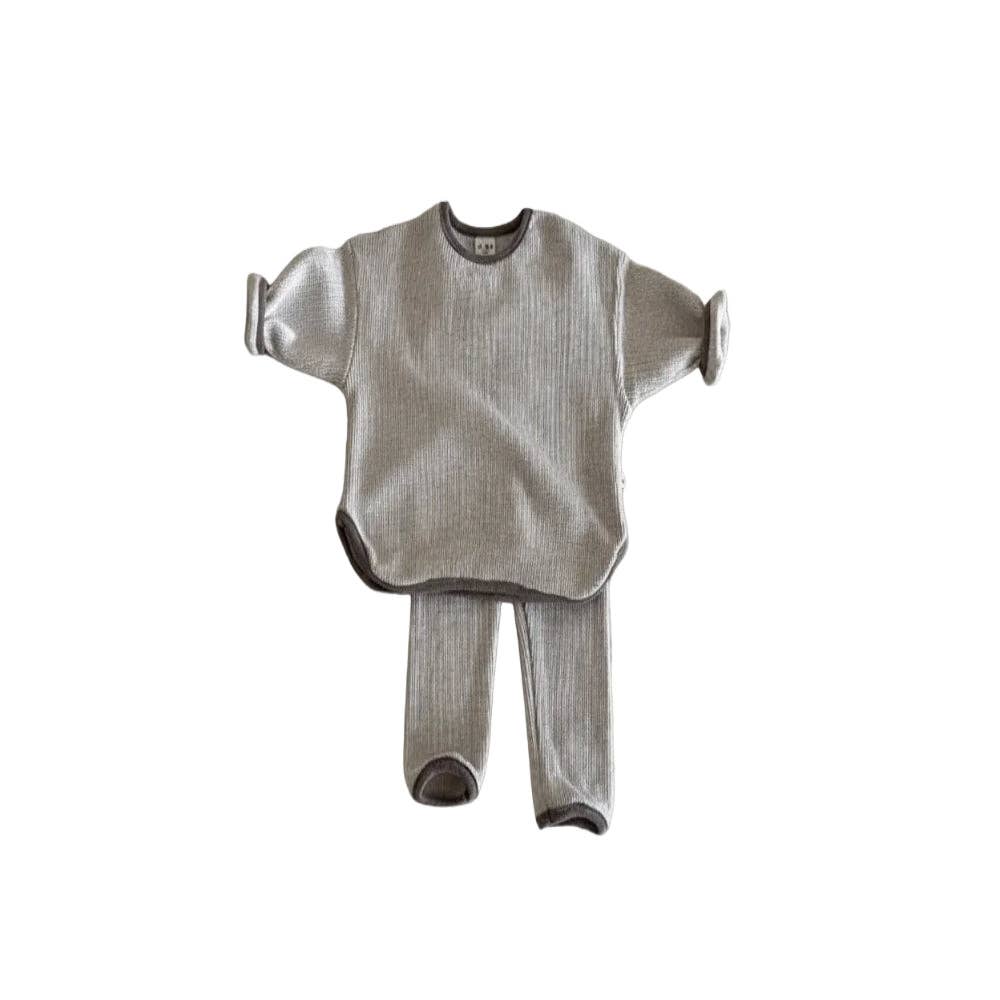 Waffle Knitted Fabric Loose Comfy Set: Brown (12-24M)
