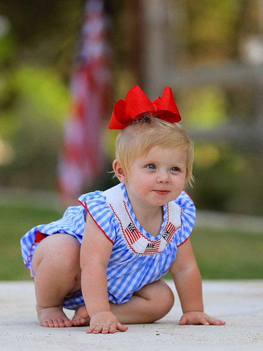 4th of july Flag Embroidery Smocking Girls Romper: 3M