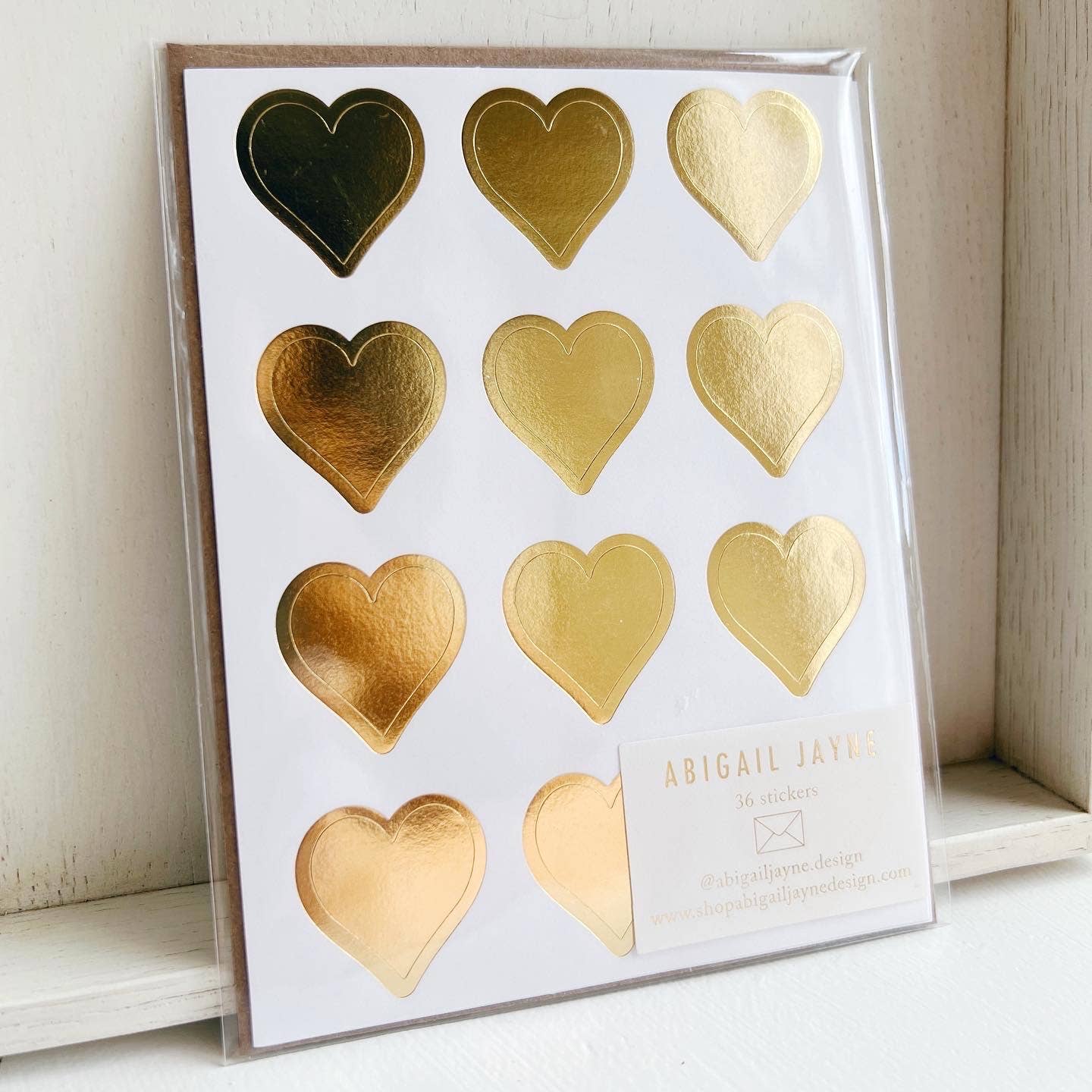 Gold Foil Heart Enclosure Stickers - Set of 36