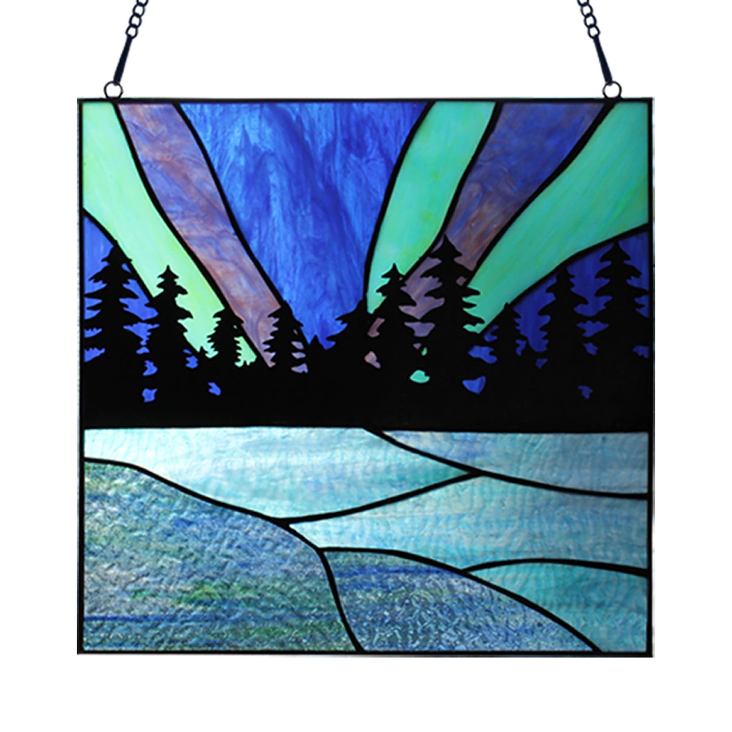 12.5"H Elena Northern Lights Lake Stained Glass Window Panel