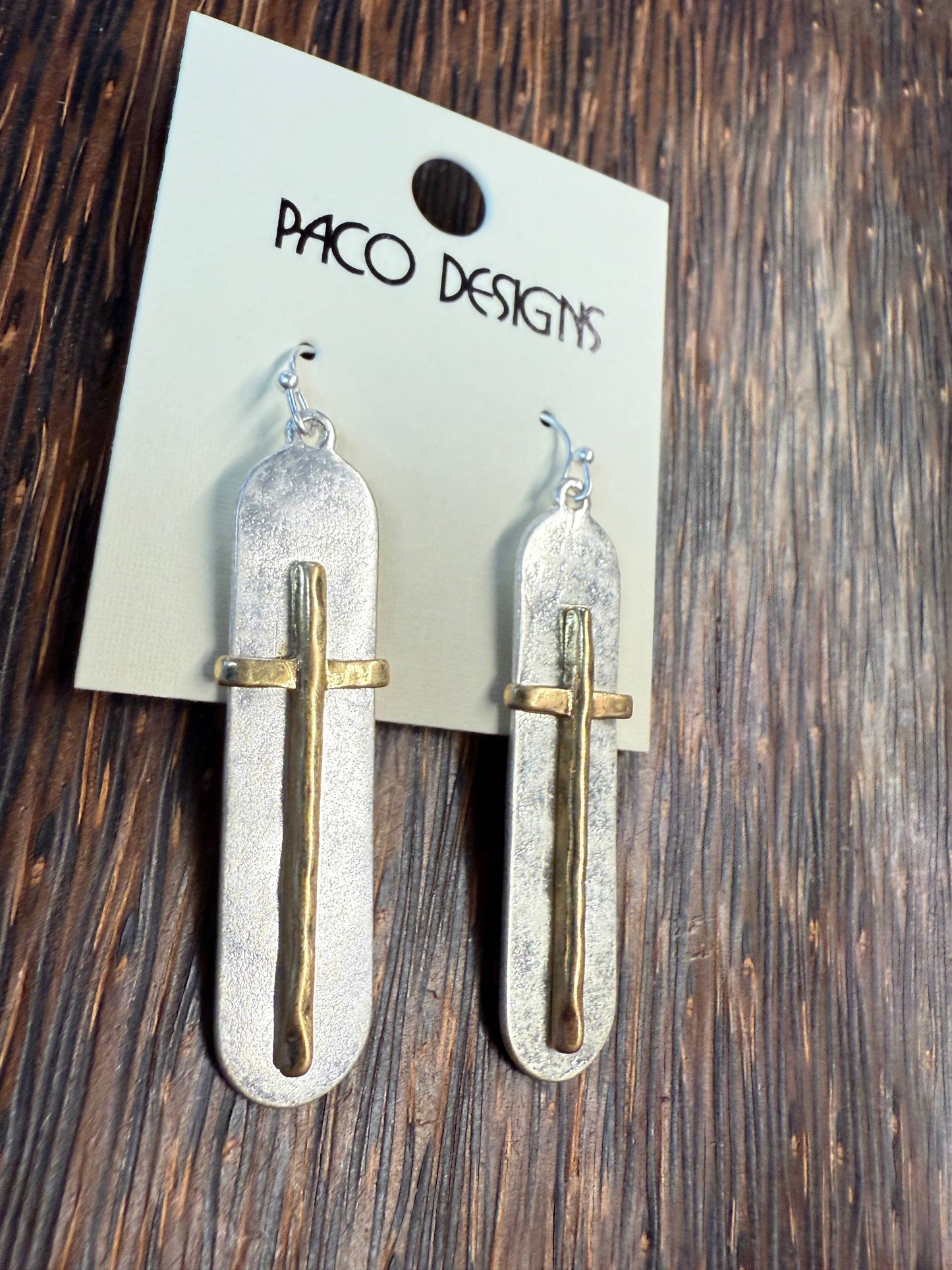 Hammered Cross Oval Earrings