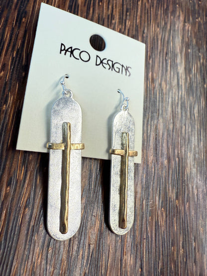 Hammered Cross Oval Earrings