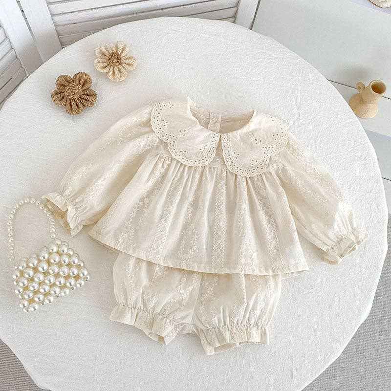 White Jacquard  Girls Top and Bloomers Set: 6M