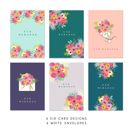 Islamic Moments - Multipack of Eid Mubarak Cards 6 Designs - Eid Greeting Cards Fluer