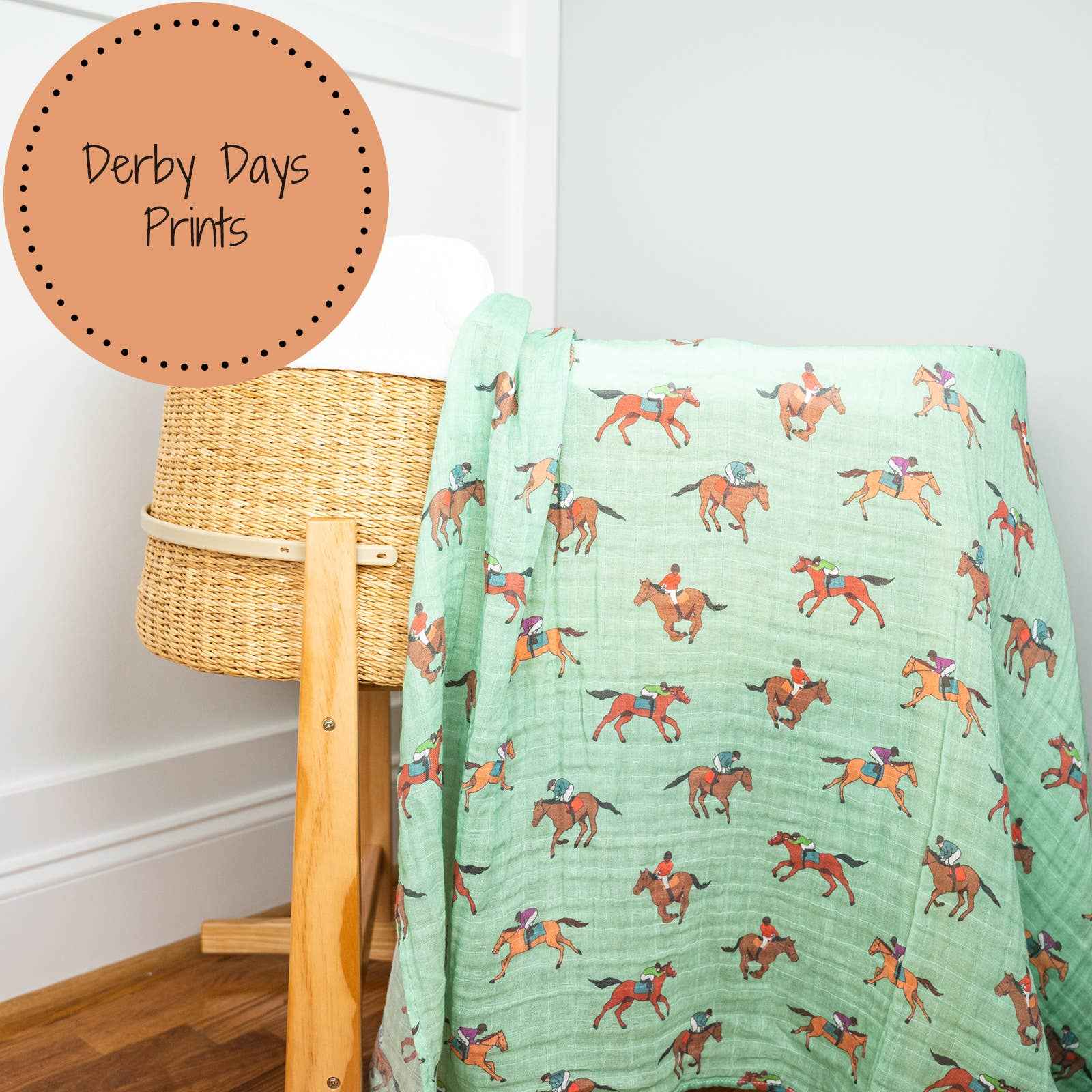 LollyBanks - Derby Days Horse Racing Theme Baby Muslin Swaddle Blanket