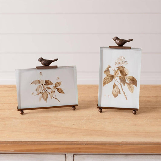 Botanical Glass Bird Photo Frame-Vertical And Horizontal Set