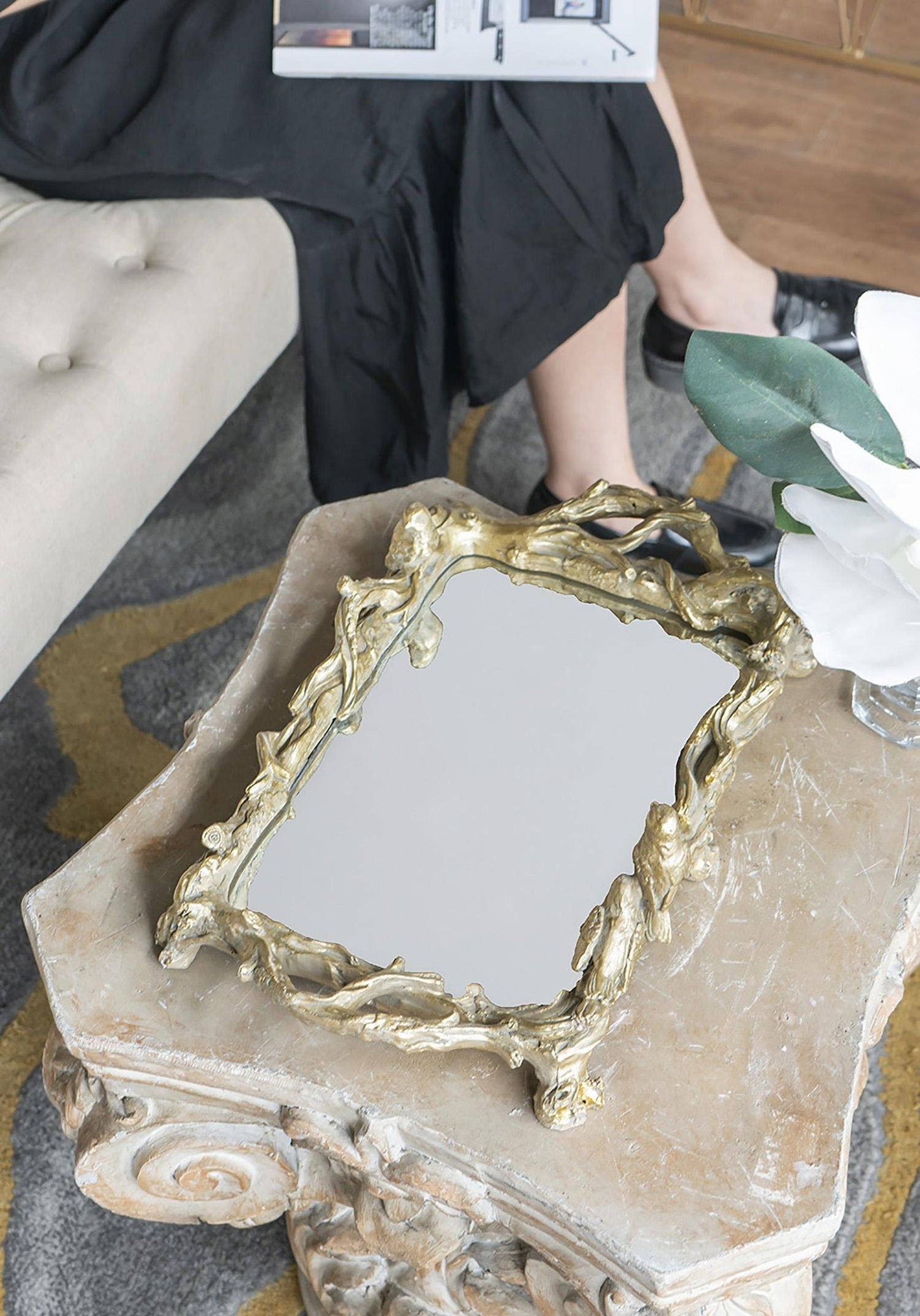 Gold Bird Mirrored Tray
