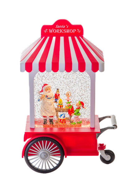 Red/White LED Santa's Workshop Cart Snow Globe