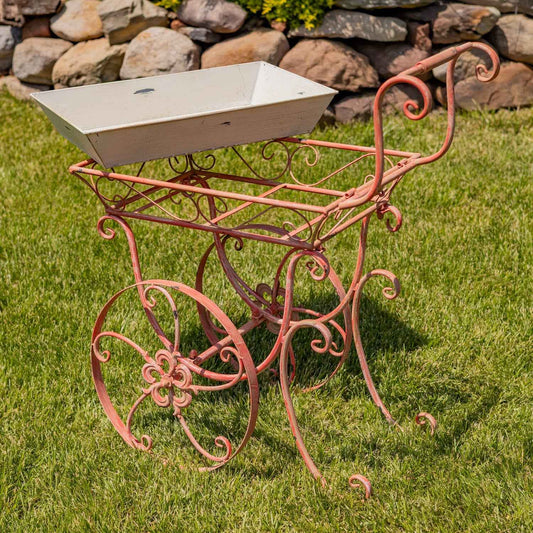 32" Metal Garden-Flower Cart - 3 options - "London 1820": Pink
