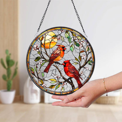 Cardinal Glass Suncatcher, Bird Glass Art, Memorial Gift