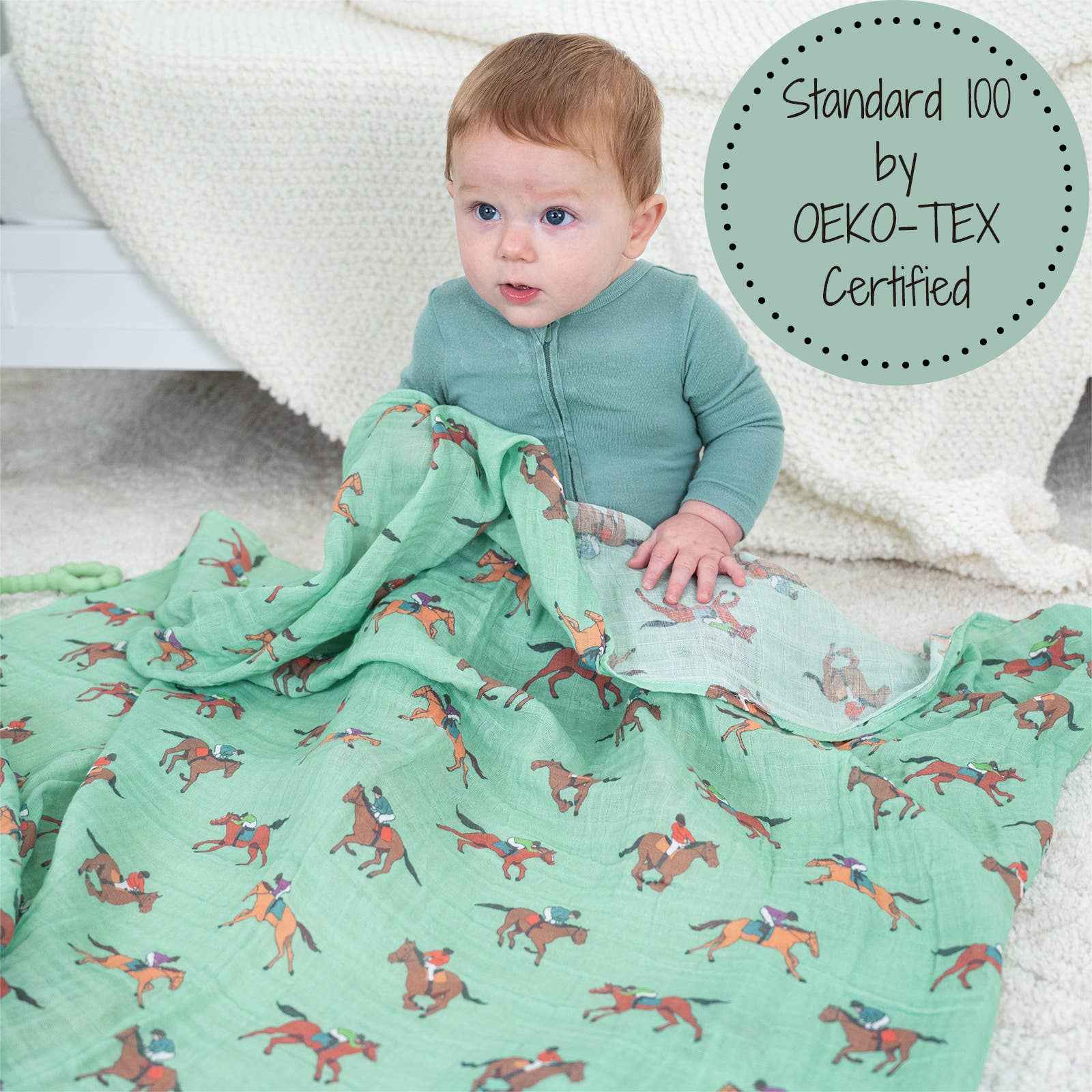 LollyBanks - Derby Days Horse Racing Theme Baby Muslin Swaddle Blanket