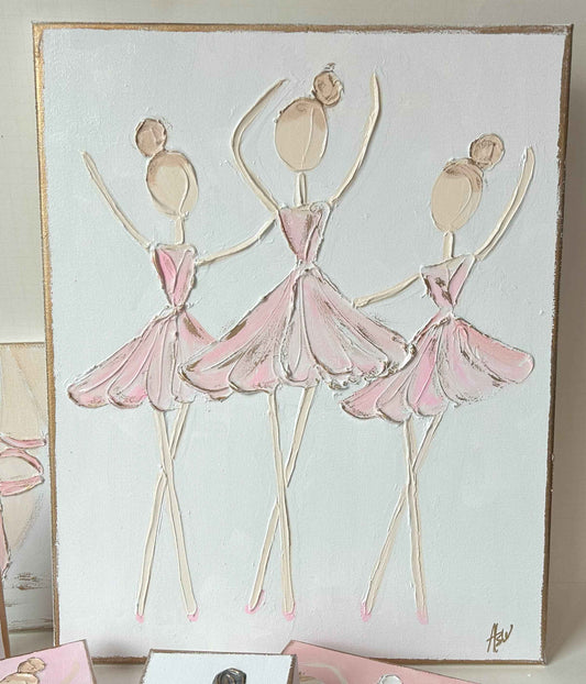 Ballerina Trio | canvas art recital dance ballet nutcracker: White back & pink dress / 11x14-inch standard profile canvas / Light skin & lt. brown hair