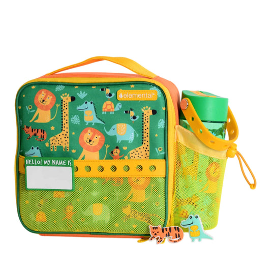 Kids Insulated Lunch Bag and Bottle with Charms Jungle