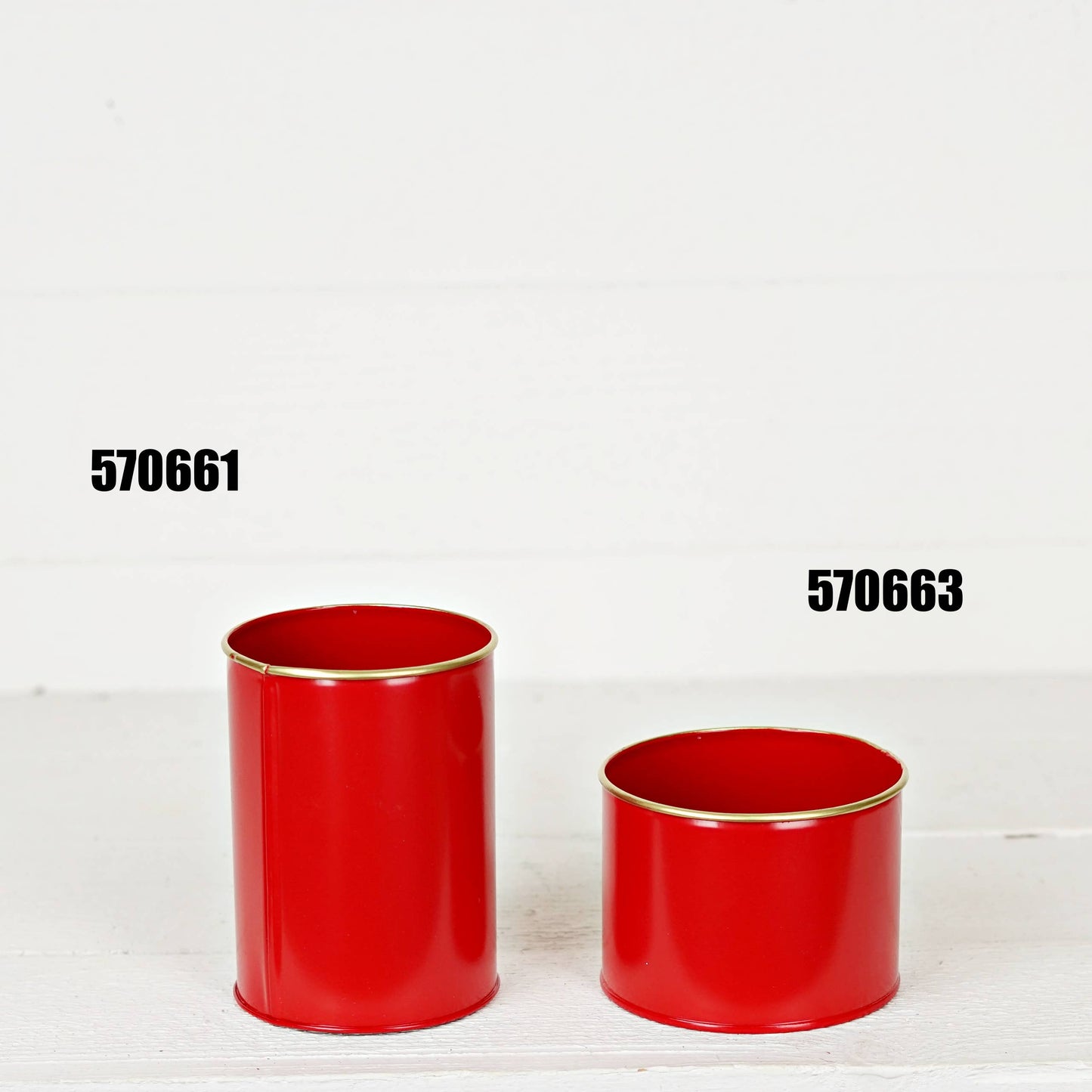 Metal Cylinder Bucket-Red with Gold Edges