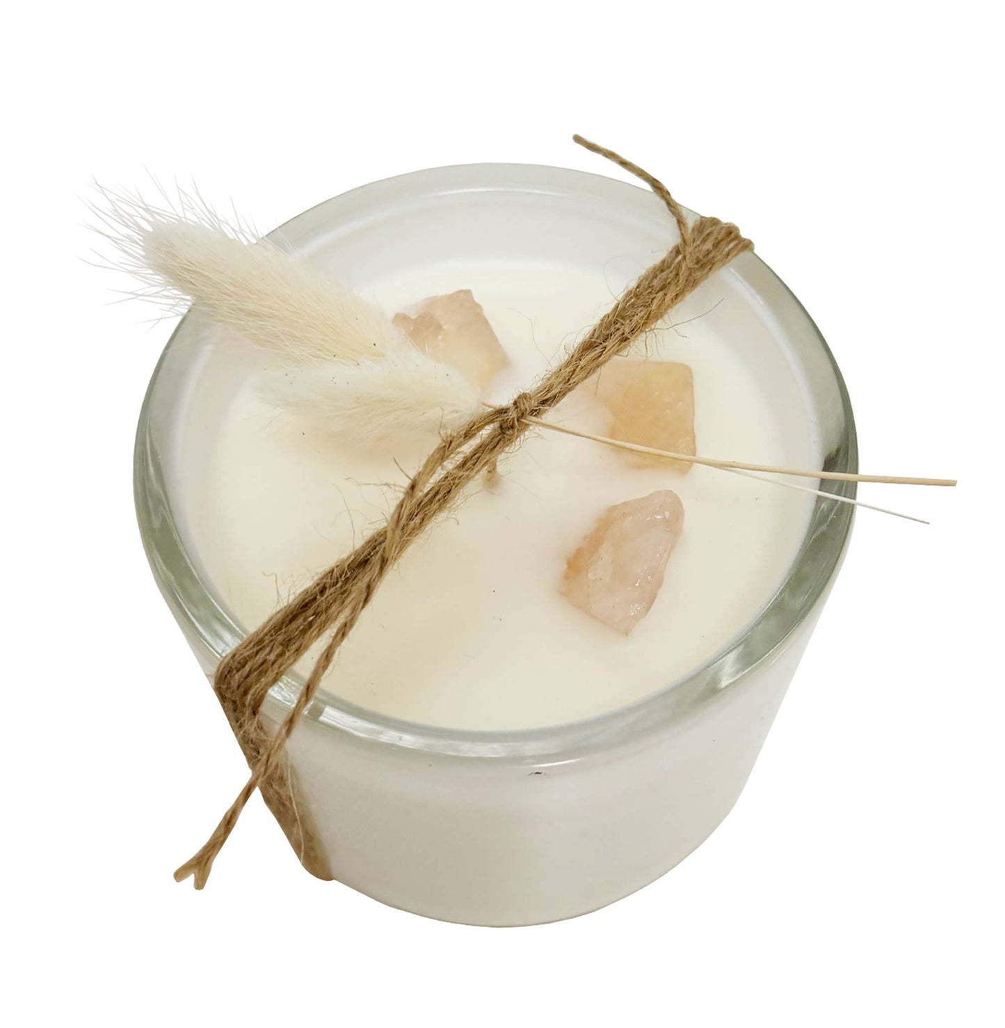 Vela de Cuarzo Rosa y Piedra de Lirio