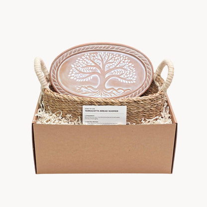 Handmade Bread Warmer & Wicker Basket - Tree of Life Oval