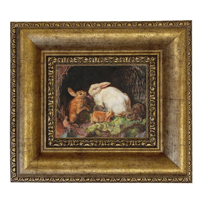 Hares and Young Framed Painting Print on Canvas