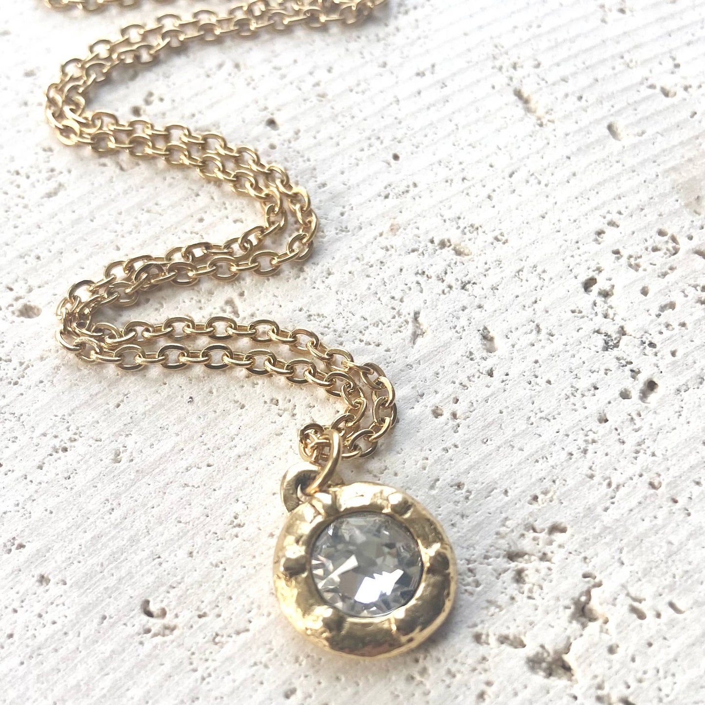 Simple hand casted crystal necklace gold layering jewerly