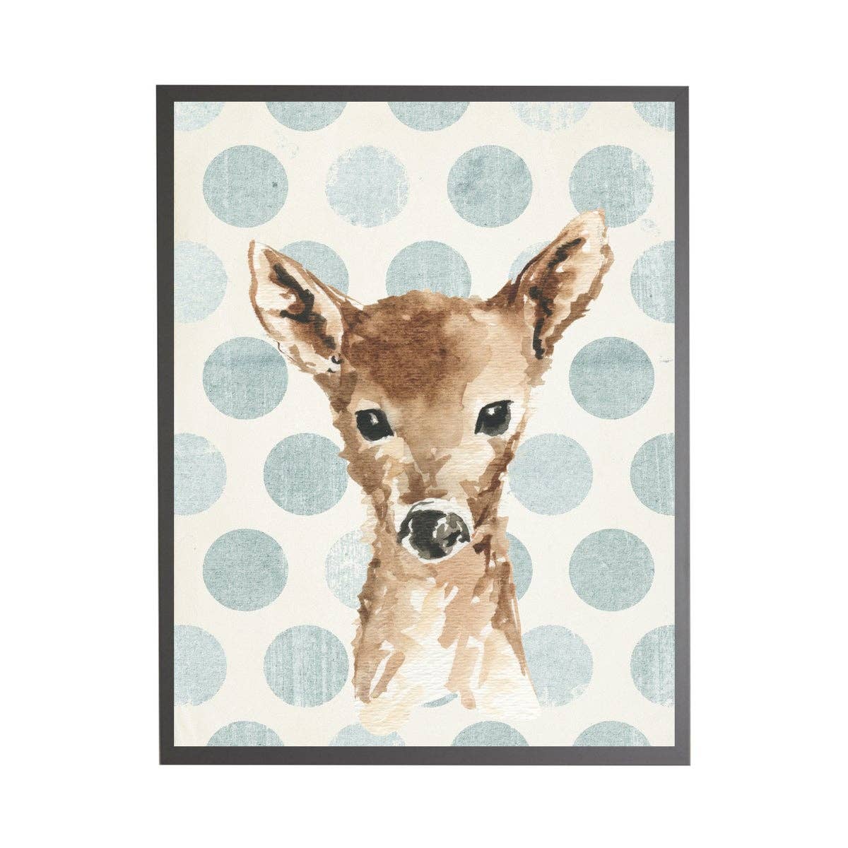 Watercolor Baby Deer On Blue Polka Dots