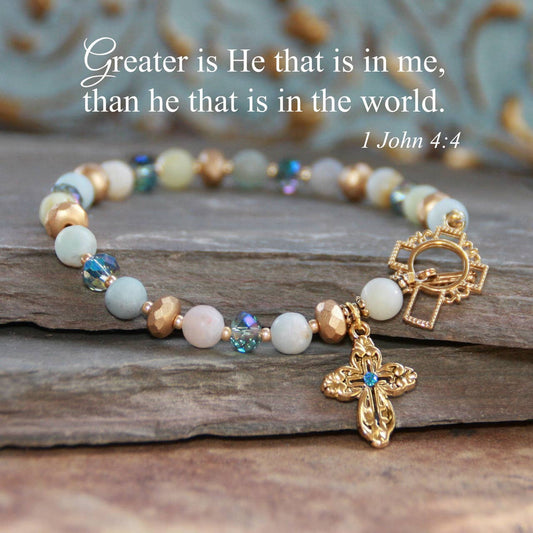 Greater is He who is in Me Gemstone Bracelet