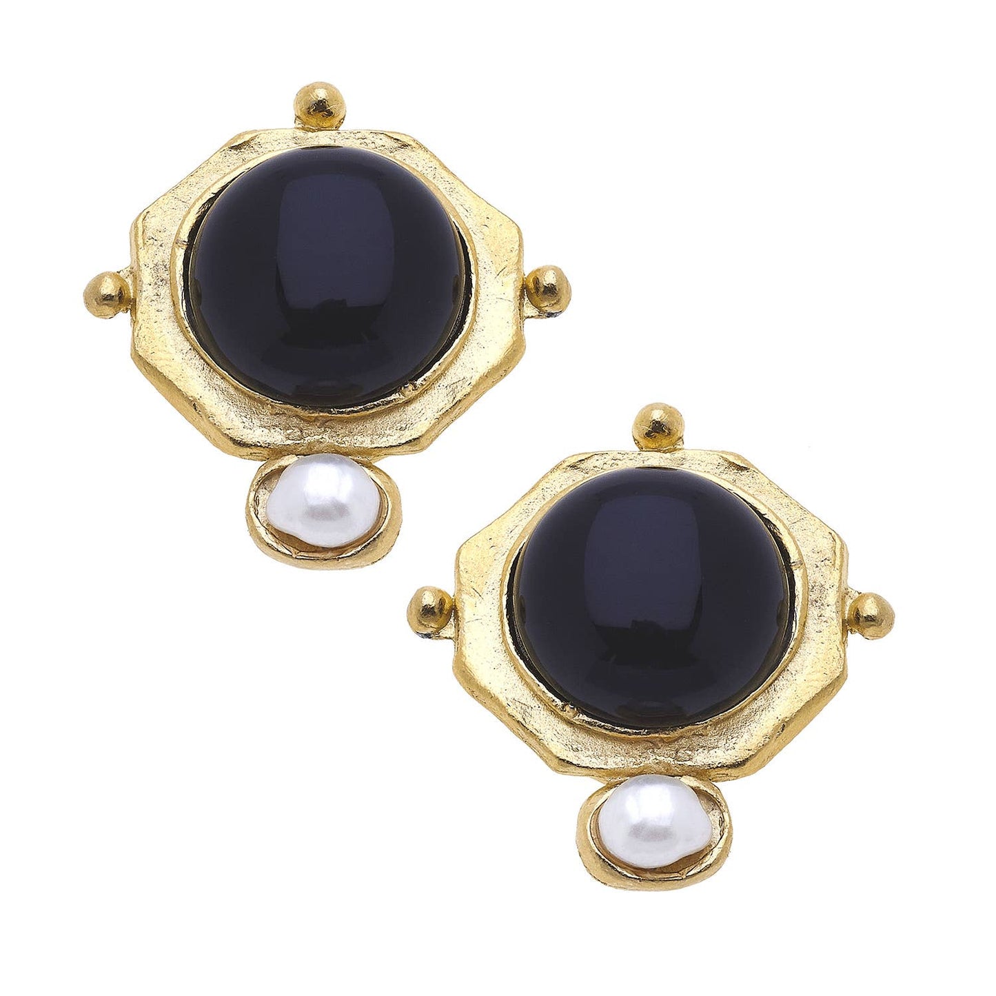 Susan Shaw - Becca Black Quartz + Pearl Studs