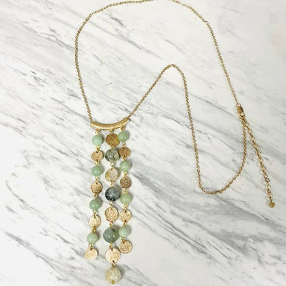 Anita K By Blushing Pink - Jade & Gold Disc Tassel Pendant Long Necklace