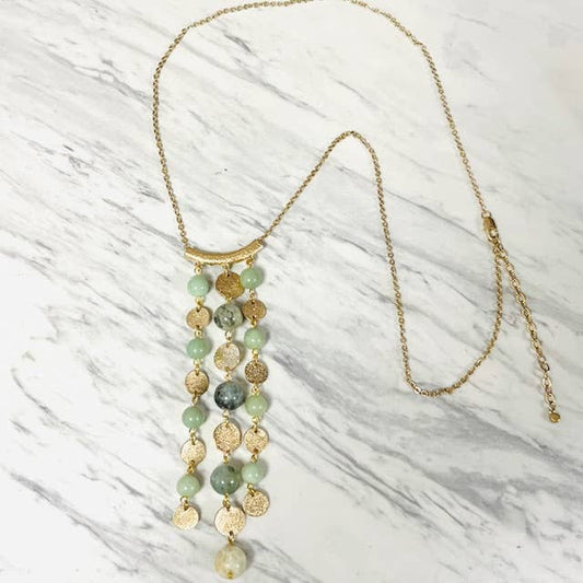 Anita K By Blushing Pink - Jade & Gold Disc Tassel Pendant Long Necklace