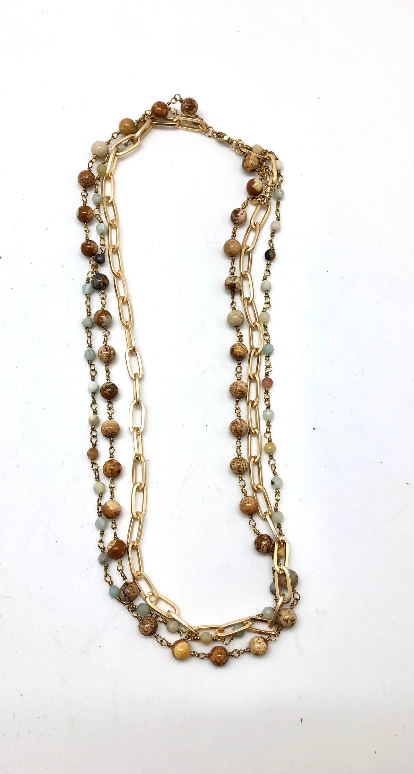 Necklace Picture Jasper/Amazonite/PaperClip  18” w/2” ext.