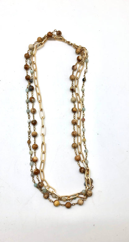 Necklace Picture Jasper/Amazonite/PaperClip  18” w/2” ext.