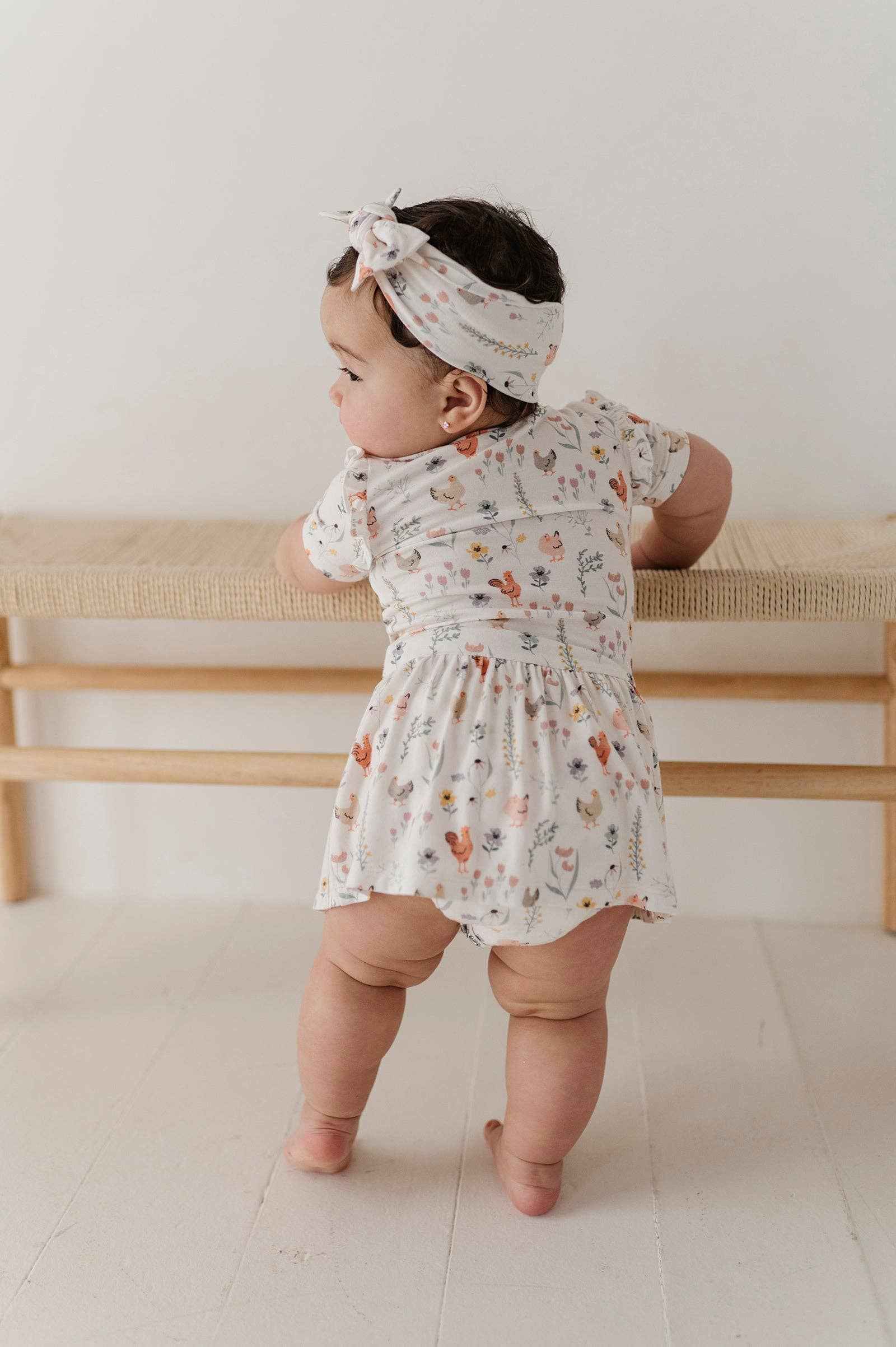 Babysprouts Girl's Short Sleeve Bodysuit Dress Set: Floral Chickens / NB