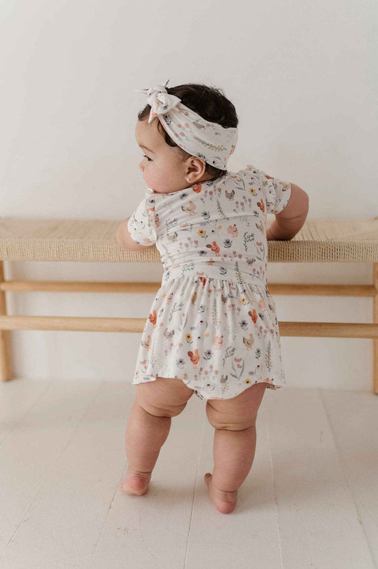 Babysprouts Girl's Short Sleeve Bodysuit Dress Set: Floral Chickens / NB
