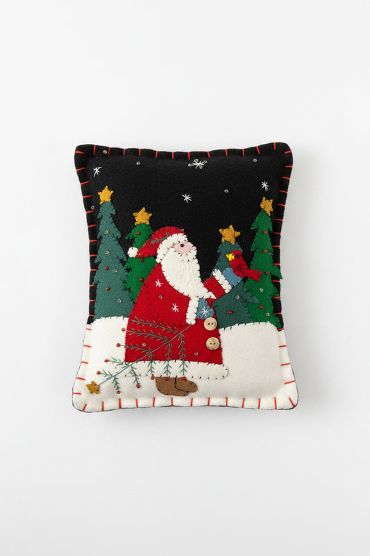 Santa and Cardinal black pillow 8x10"