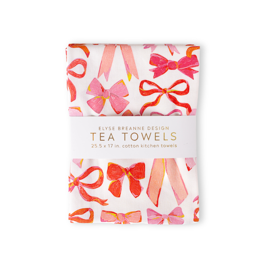 Elyse Breanne Design - Pack of 2 Pink Bows Tea Towels