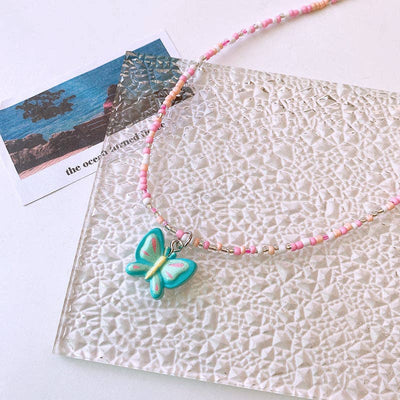 Cute Children’s Butterfly Heart Clavicle Necklace Dopamine Girl Jewelry: Green / Average Size (0-12Y）