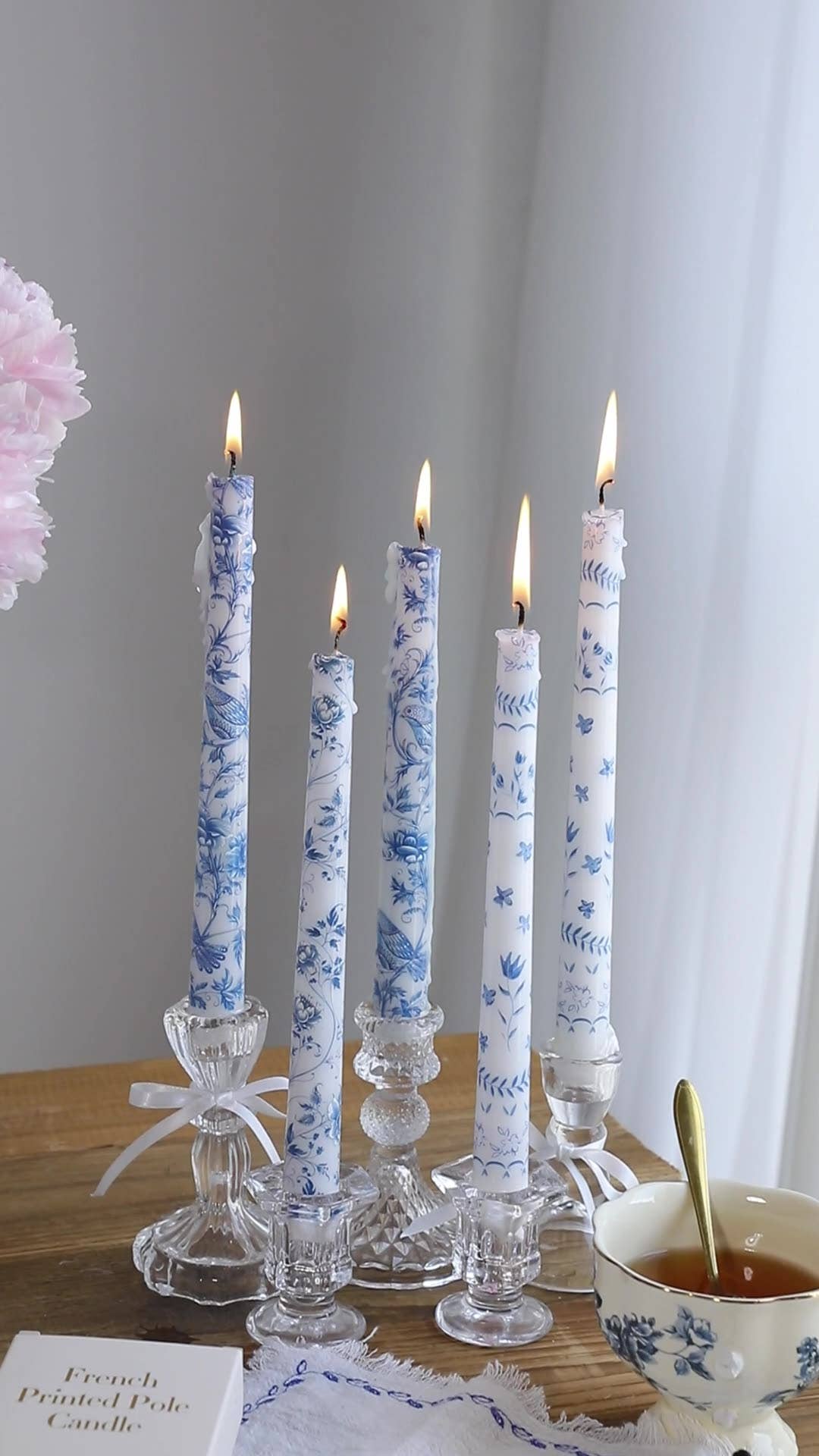 Blue and White Porcelain Smokeless Taper Candle