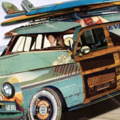 3D Collage Art | Surf's Up Woody (36"x24")