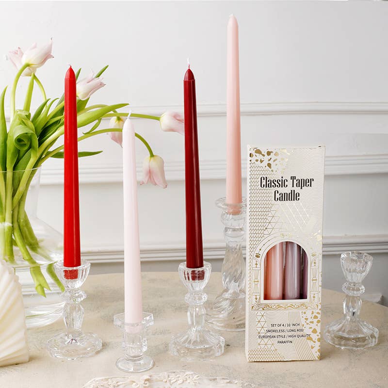 Velas Meta - 4 velas cónicas largas de 25 cm sin humo de colores para bodas