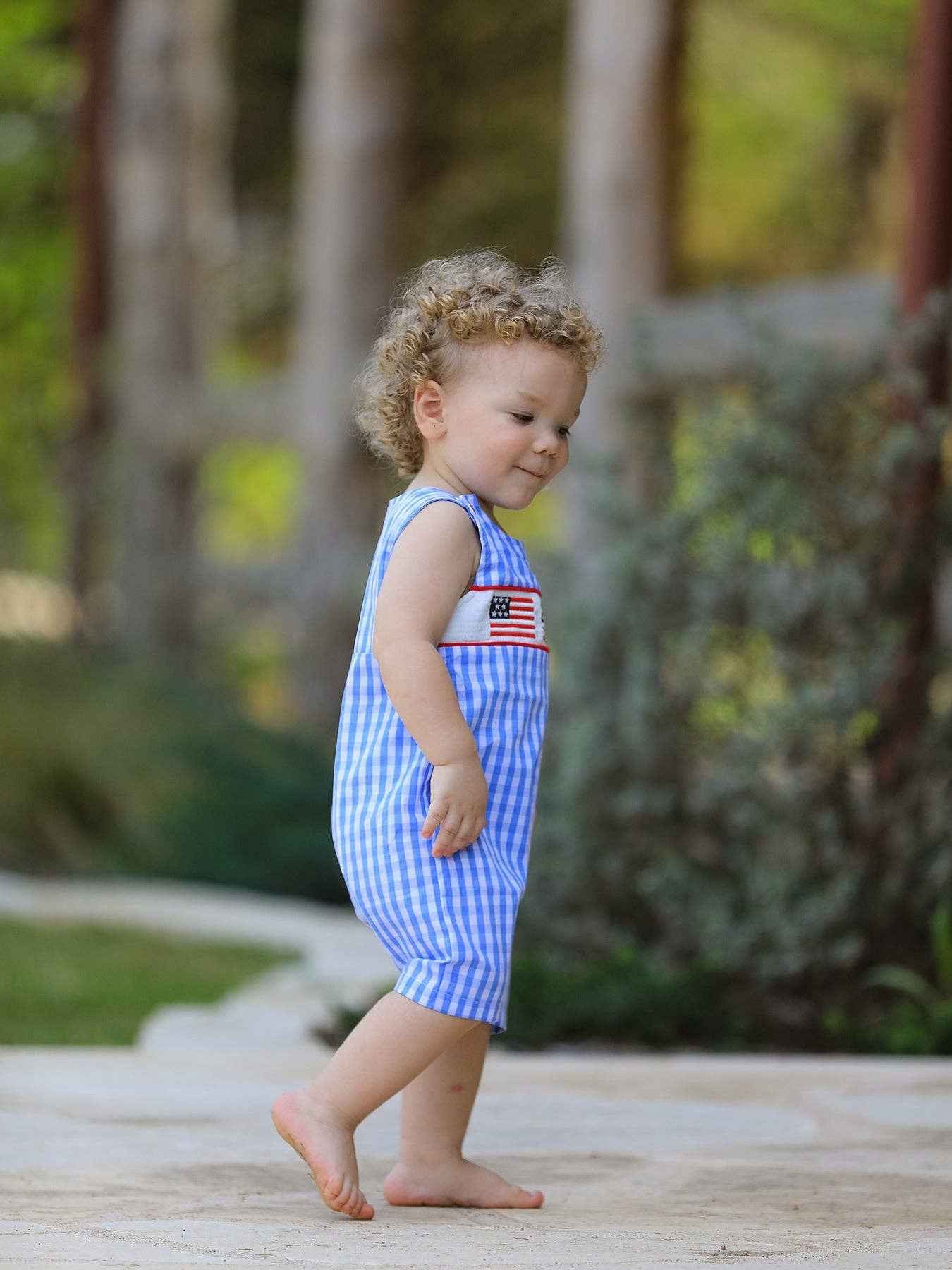 4th of july Flag Embroidery Smocking Boys Romper: 3M
