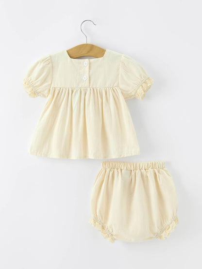 Summer Embroidered Lace Baby Top Bloomer Set