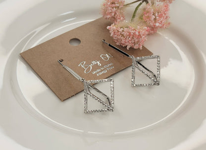 Cube Shaped Brass w/ CZ  Drop Earring