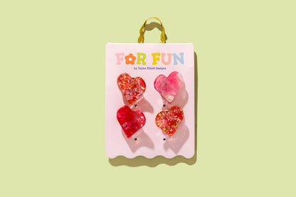 FOR FUN - Claw Hair Clip Set - Mini Hearts - 4 Pc Set
