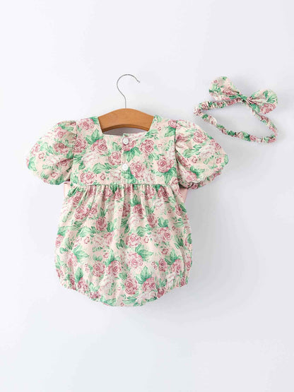 Vintage Rose Baby Girls Romper: 12M