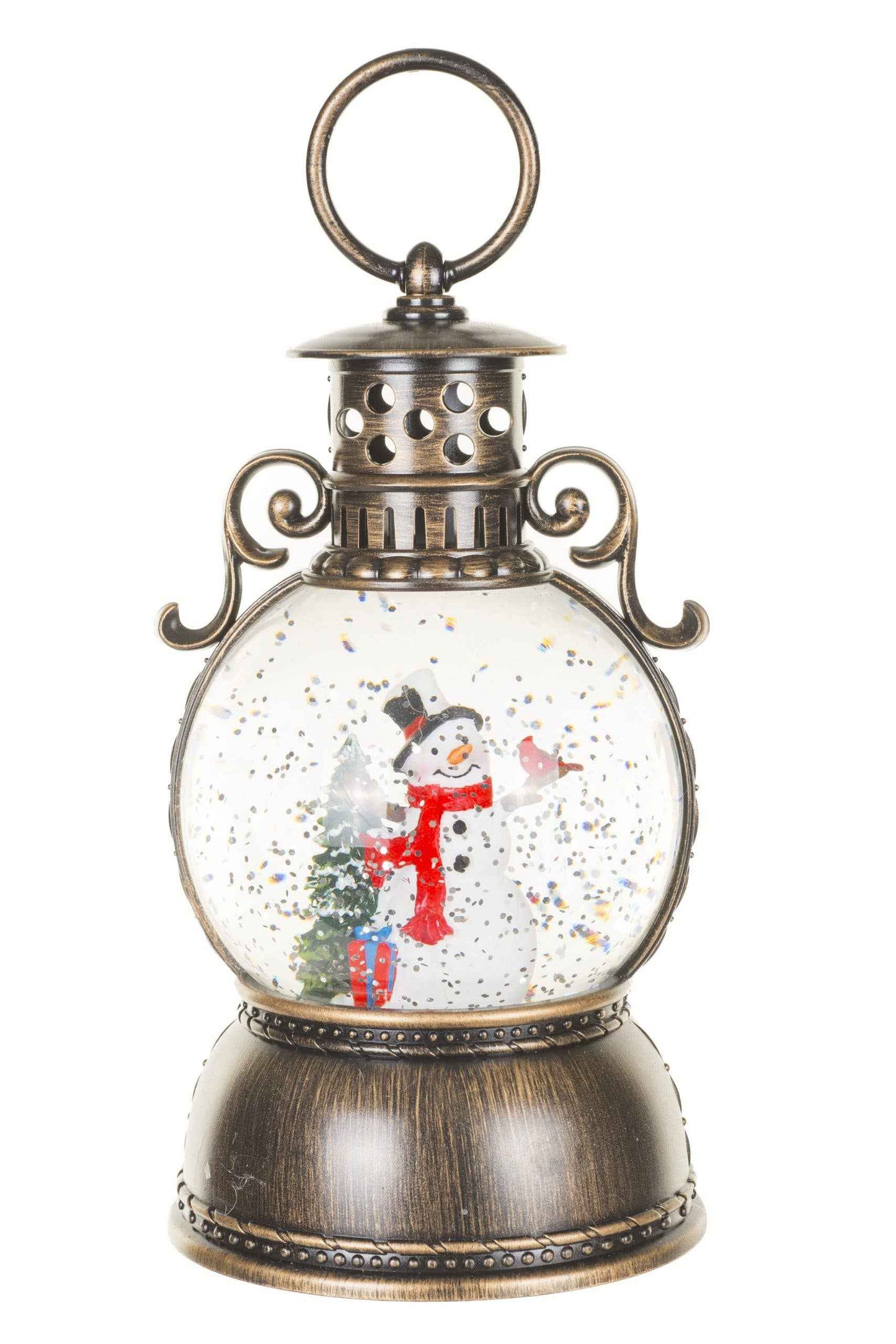 NEW- Brown Oil Lantern Snow Globe with Smiling Snowman