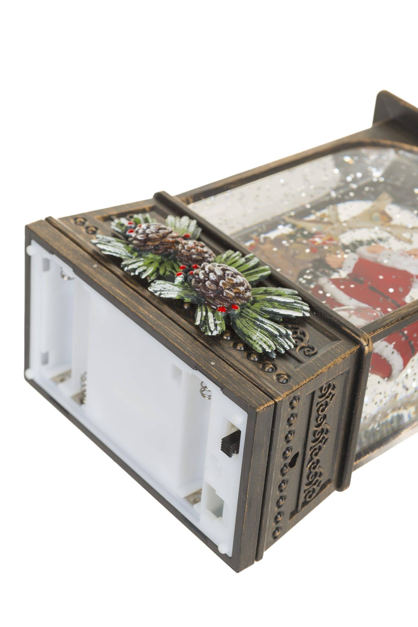 Brown Lantern Snow Globe with Woodland Santa-Scape