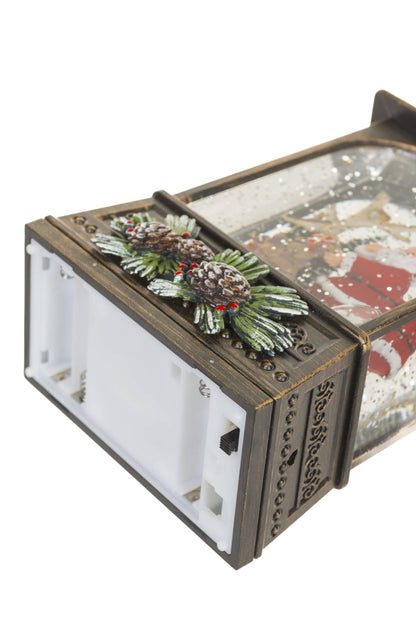 Brown Lantern Snow Globe with Woodland Santa-Scape