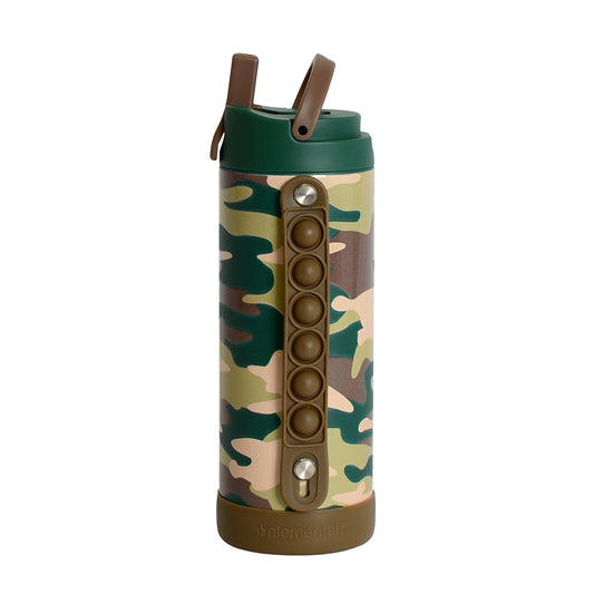 Fidget Strap Kids Stainless Bottle 14oz Green Camo
