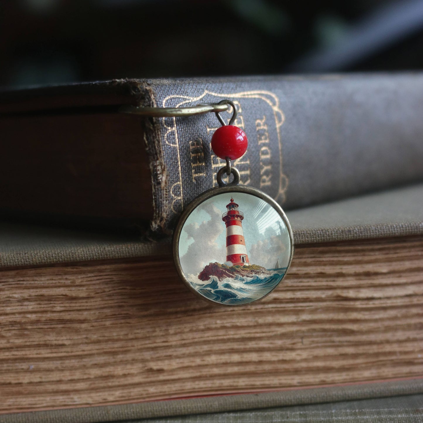 Deep Sea Lighthouse Glass and Bronze Bookmark