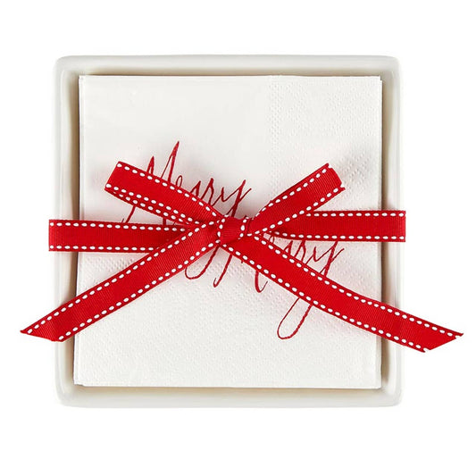 Face to Face Ceramic Napkin Tray + Napkins - Merry Merry