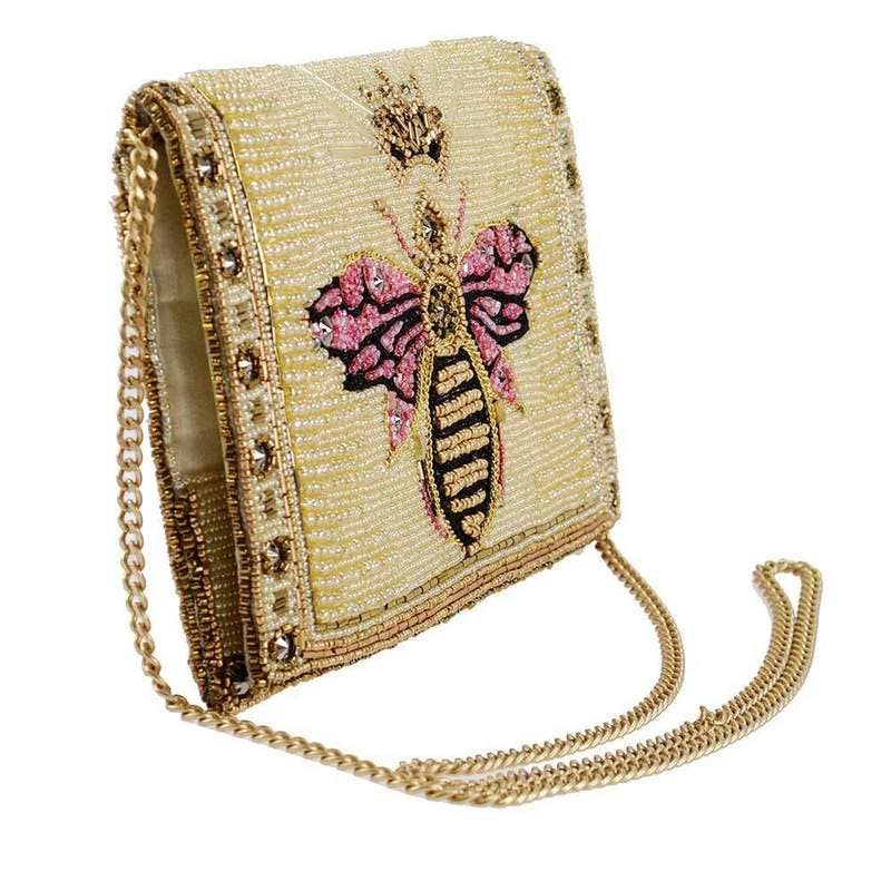 Buzzed Beaded bee with crown Crossbody Clutch Handbag